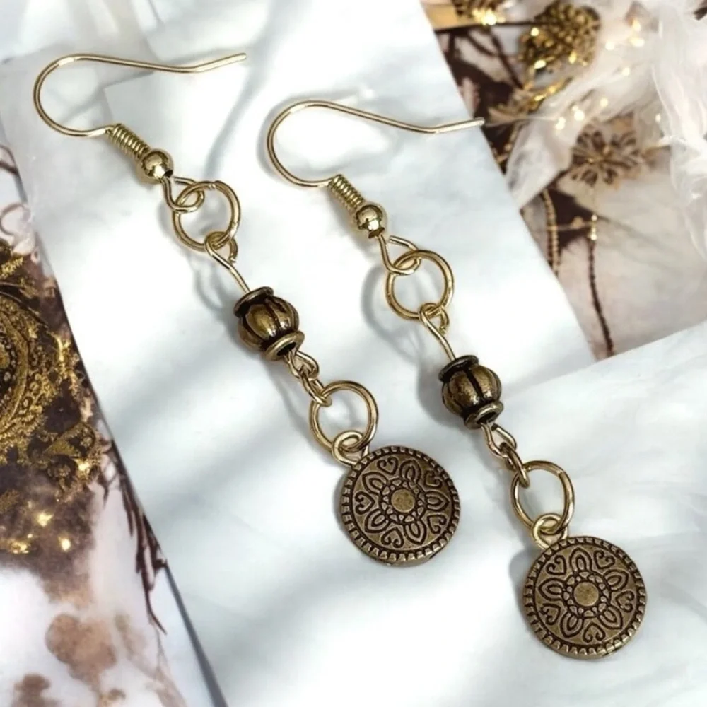 5 For $25💫Alternative Long Gold Medallion Dangles Earrings